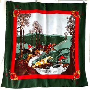 GINNIE JOHANSEN Vintage Large Equestrian Foxhunt Riders Scarf GORGEOUS